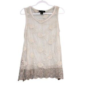 Ali Miles Tunic Blouse Size Small Ivory Floral Sheer Lace Beach Boho Lagenlook